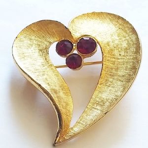 Valentines Day Heart Brooch Pin Red and Gold Glam